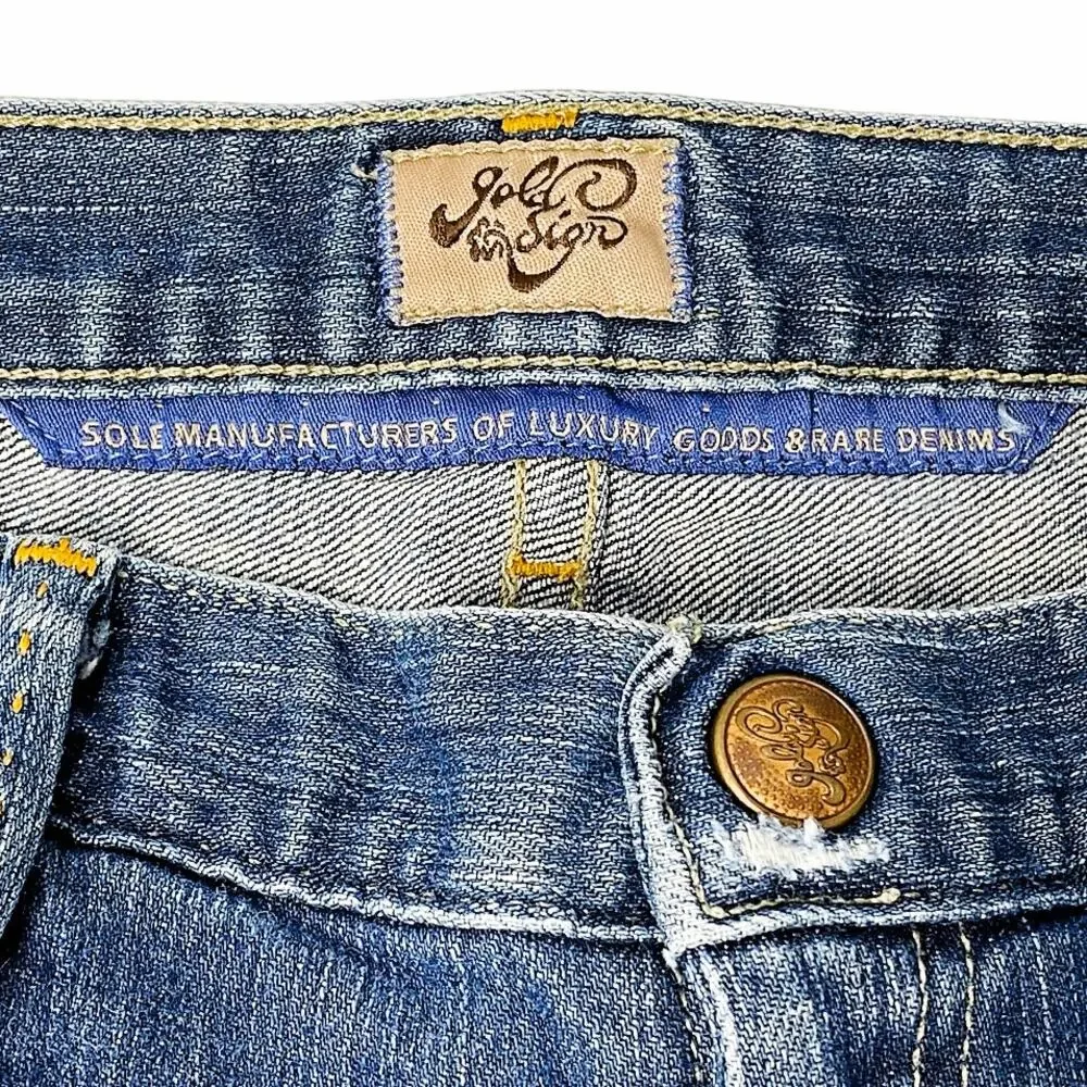 GOLD SIGN 'Adore' Denim Long Walking Shorts Frayed Hem Size 29